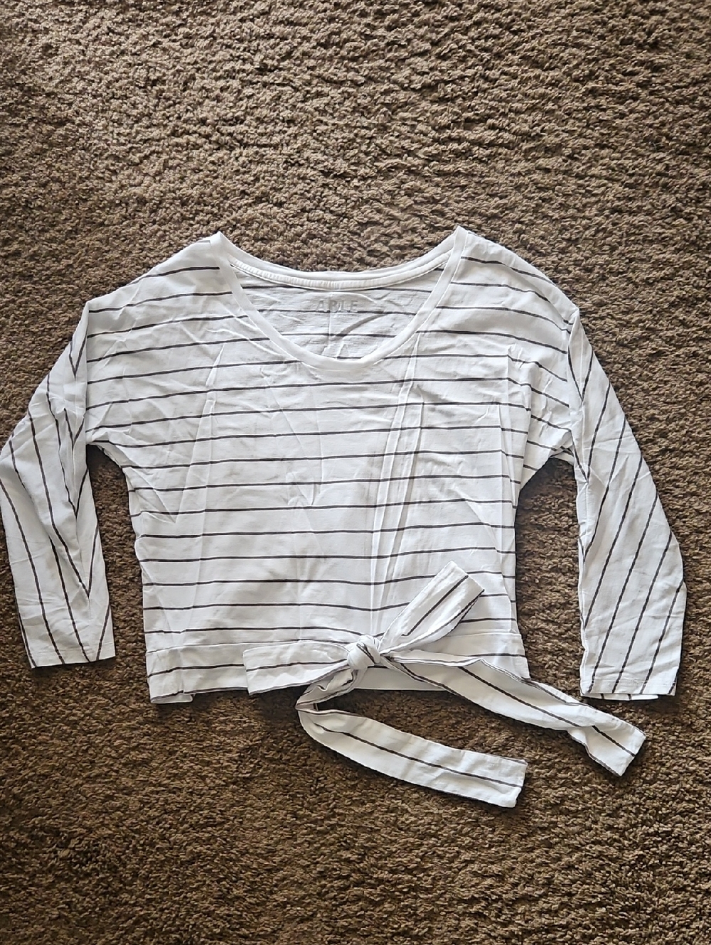 ABLE 3/4 Sleeve Striped Tie-Front Crop Top